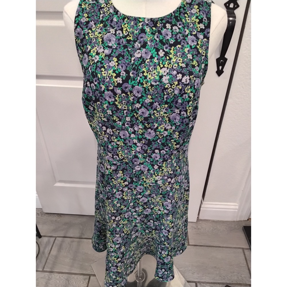 Loft Outlet Petite Purple‎ Green Floral Sleeveless Fit and Flare Dress 6P